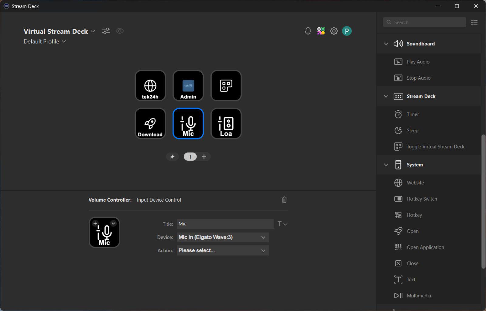Thiết lập chức năng cho nút của Virtual Stream Deck.