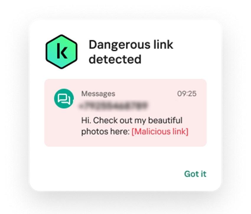 Cảnh báo tin nhắn có liên kết lừa đảo khi người dùng nhận được thông báo (notification) trên điện thoại - Ảnh: Kaspersky.